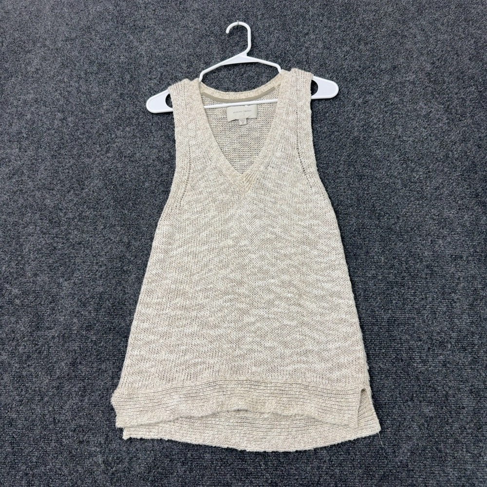 Brochu Walker Sweater Vest Womens M Beige Linen Cotton V-Neck Knit Minimalist